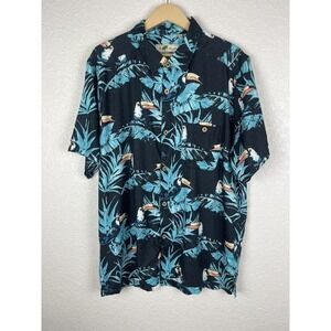 Joe Marlin‎ Mens Hawaiian Shirt Size Large Short Sleeve Toucan Tropical Beach